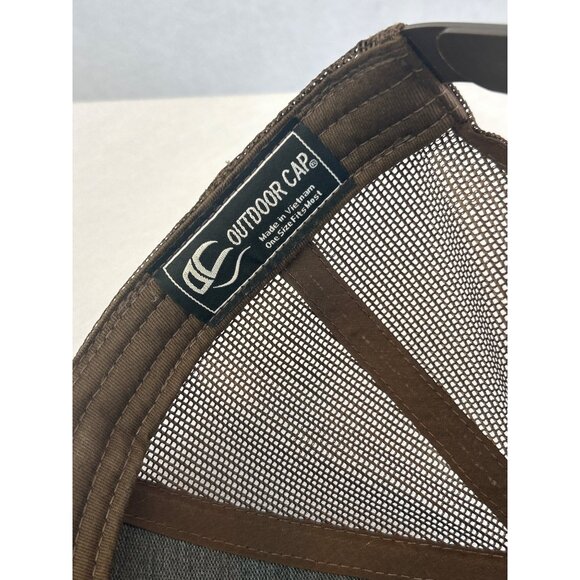 Brown Trucker Hat Bigfoot Patch American Flag Outdoor Cap Patriotic - Picture 6 of 6